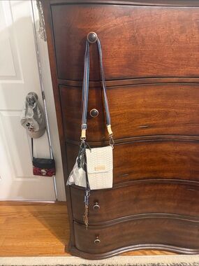 Consuela  White Crossbody Phone Bag with Blue Strap